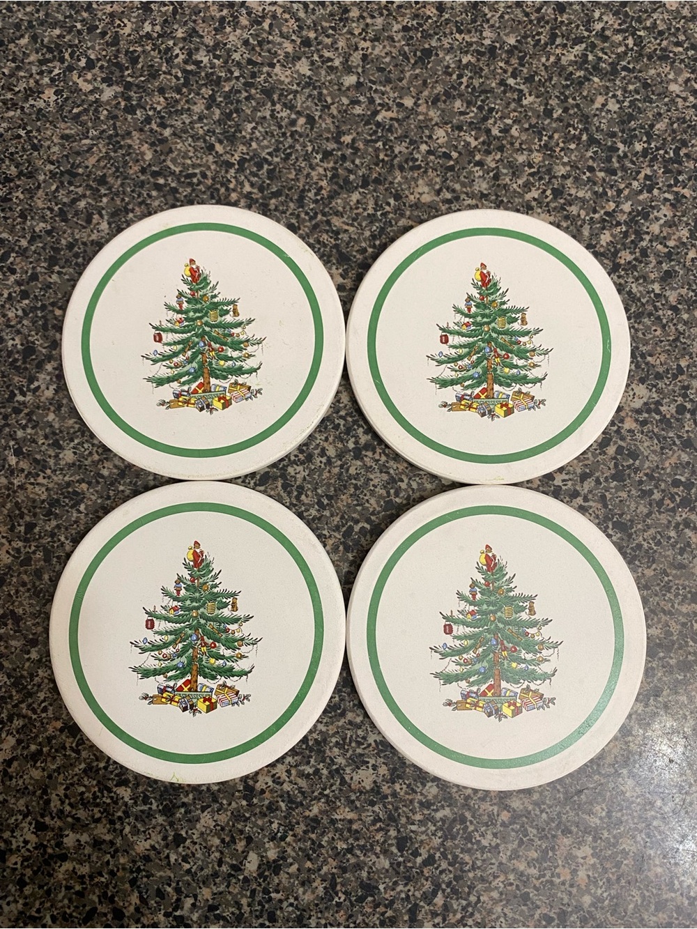 Spode Round Coasters with Green Christmas Tree Motif (Set of 4)